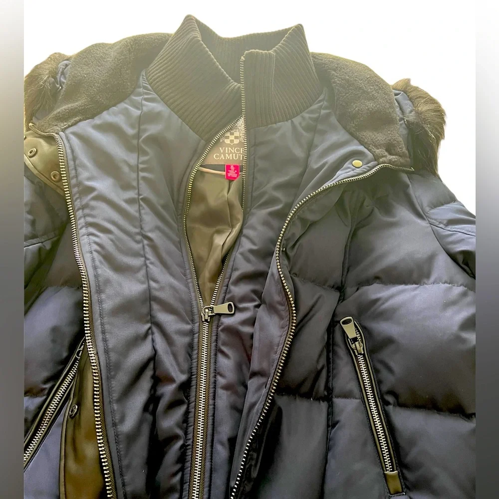 NWT Vince Camuto Quilted Down Fill Bomber Coat with Faux Fur Navy Black XL Women - Picture 6 of 16